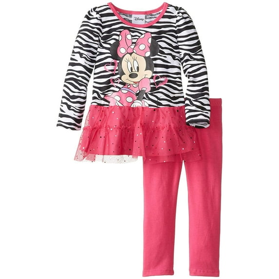 Disney Little Girls' Minnie Mouse 2 Piece Zebra Print Long Sleeve Legging Set, Rosy Ring, 4T