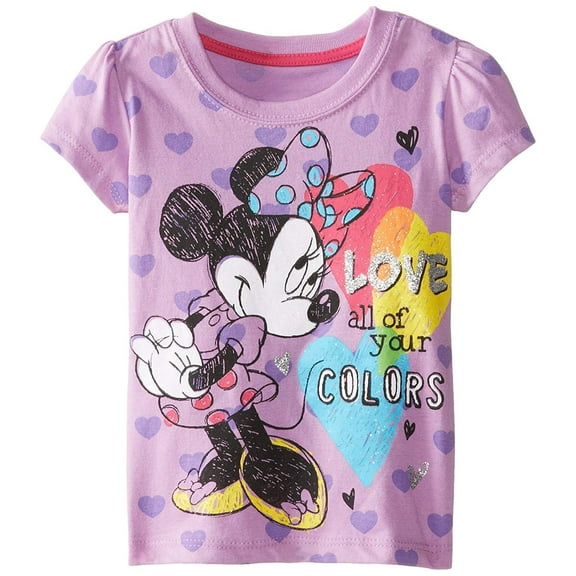 Disney Little Girls' Minnie Mouse Love Colors Short Sleeve T-Shirt, Lovely Purple, 4T