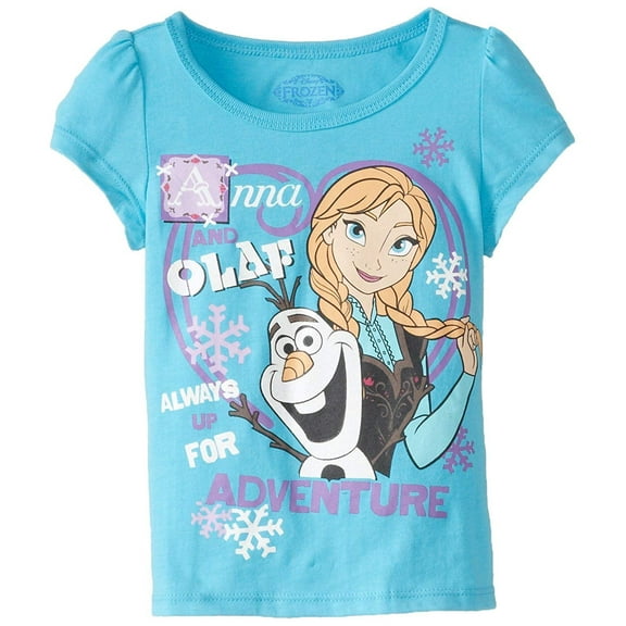Disney Little Girls' Olaf and Anna Short Sleeve T-Shirt, Blue, 5