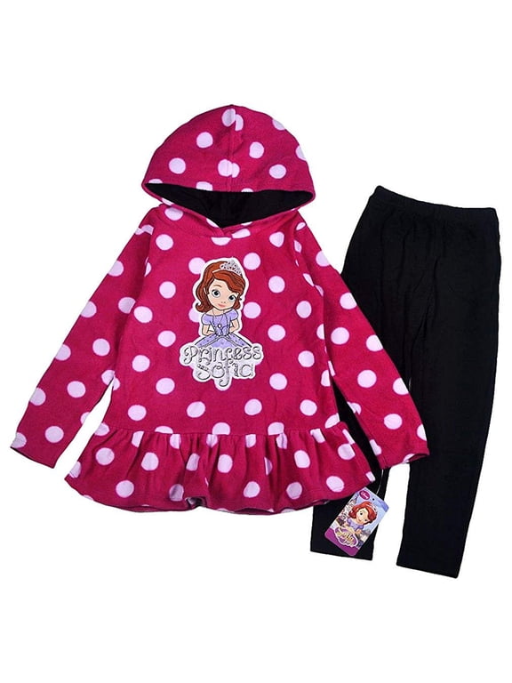 Little Girls' Princess Sofia 2 Pieced Polka Dot Fleece Set Purple 4