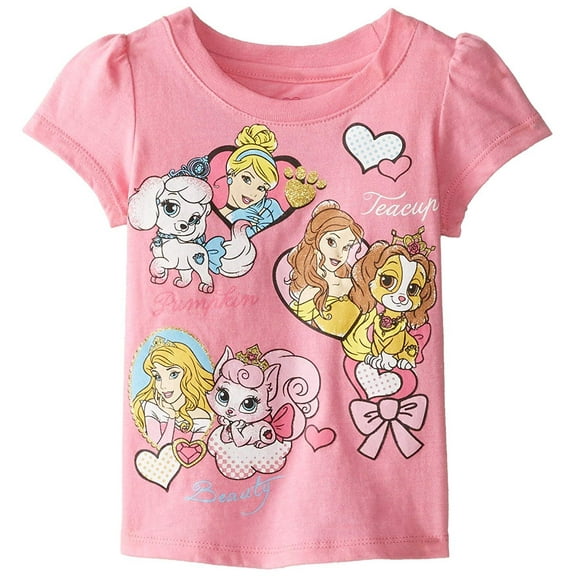 Disney Little Girls' Short Sleeve Princess T-Shirt, Pink, 2T