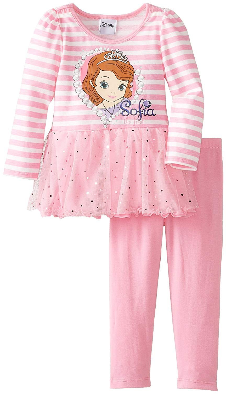 Disney Little Girls' Sofia 2 Piece Stripe Long Sleeve Legging Set, Berry Modesty, 2T