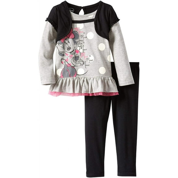 Disney Little Girls' Toddler Minnie Mouse 2 Piece Bow Shirt and Pant, Gray, 2T