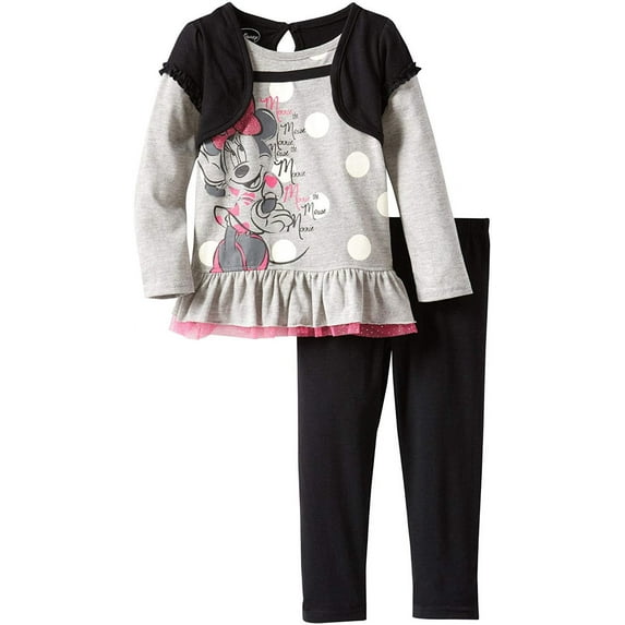 Disney Little Girls' Toddler Minnie Mouse 2 Piece Bow Shirt and Pant, Gray, 4T