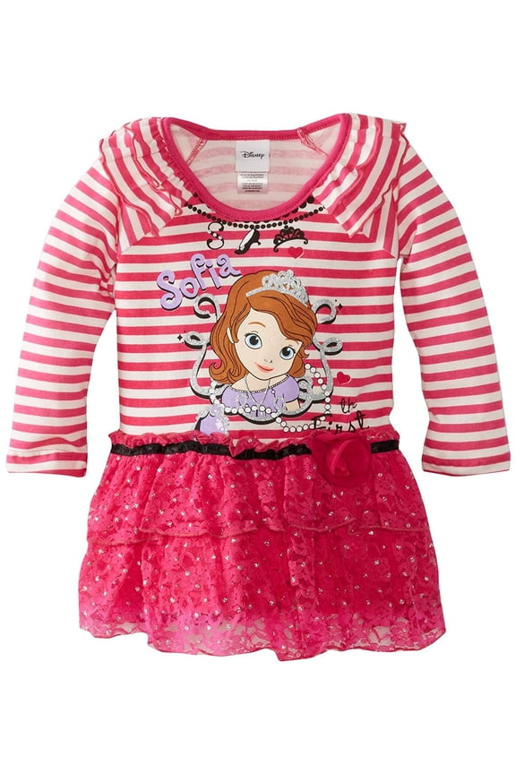 Little Girls' Toddler Sofia 1 Piece Stripped Dress, Pink, 3T