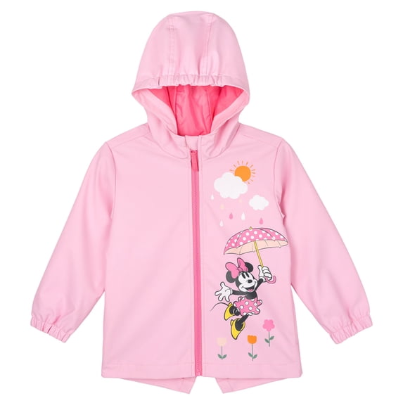 Disney Minnie Mouse Little Girls' Hooded Zip-Up Rain Jacket Umbrella Pink