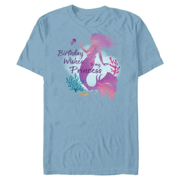 Disney Little Mermaid Ariel Birthday Wishes to My Princess - Short Sleeve Blended T-Shirt for Adults - Customized-Ocean Blue