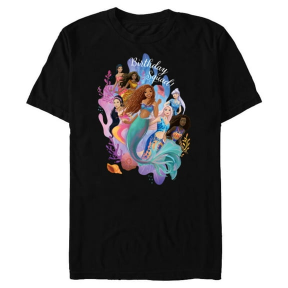 Disney Little Mermaid Ariel Friends & Family Birthday Squad - Short Sleeve Blended T-Shirt for Adults - Customized-Black