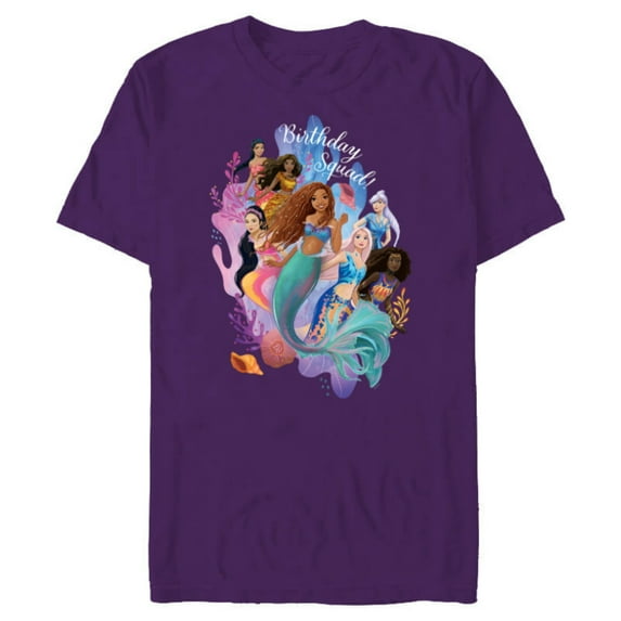 Disney Little Mermaid Ariel Friends & Family Birthday Squad - Short Sleeve Blended T-Shirt for Adults - Customized-Purple