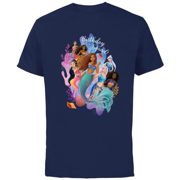 Disney Little Mermaid Ariel Friends & Family Birthday Squad - Short Sleeve Cotton T-Shirt for Adults - Customized-Navy