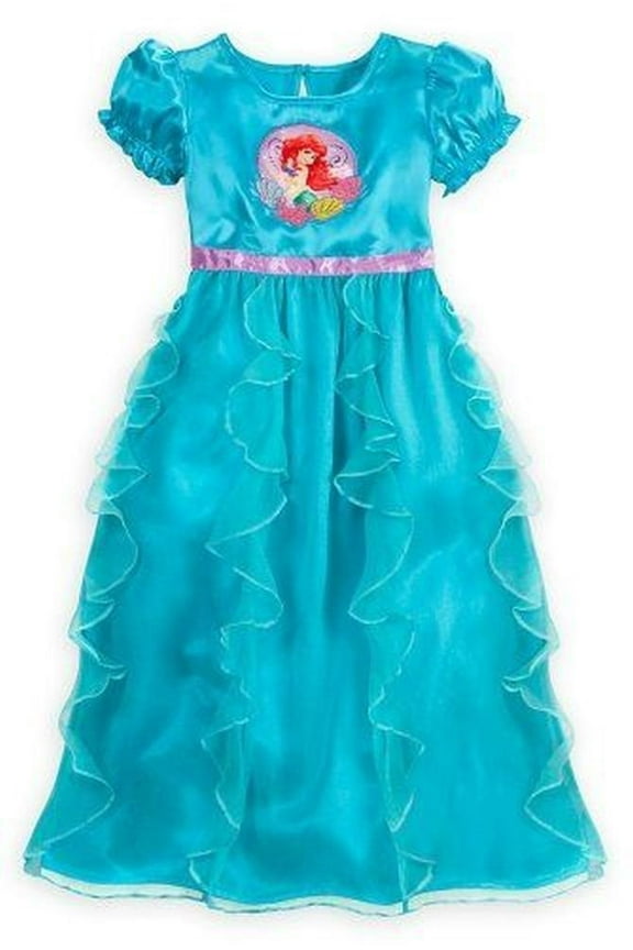 Little Mermaid Ariel Girl's Fancy Dress-Up Ruffled Satinet Nightgown Gown (Size 7/8)