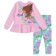 Disney Little Mermaid Ariel Peplum Fleece Sweatshirt and Leggings Outfit Set Toddler to Big Kid