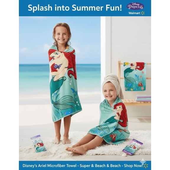 Disney Little Mermaid Ariel Sunkissed Microfiber Beach & Bath Towel (27" x 54") Dive into Fun!