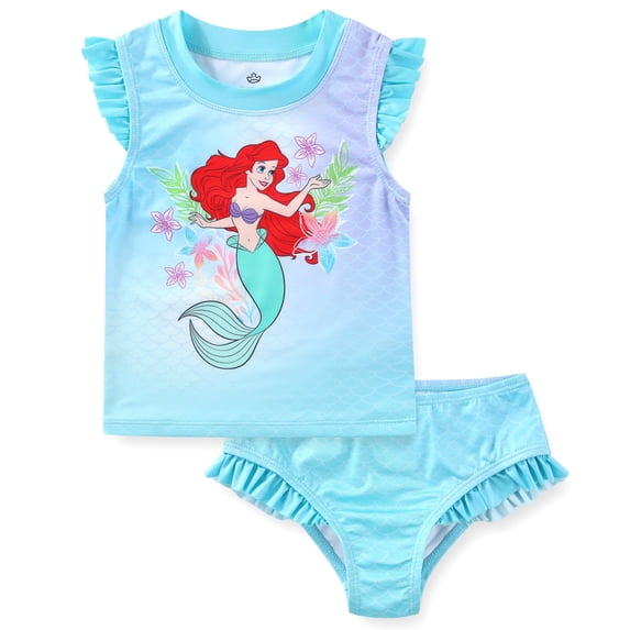 Disney Little Mermaid Ariel UPF 50+ Bathing Suit Tankini and Bikini Bottom Swimsuit Set (Girls), Sizes 3T-8