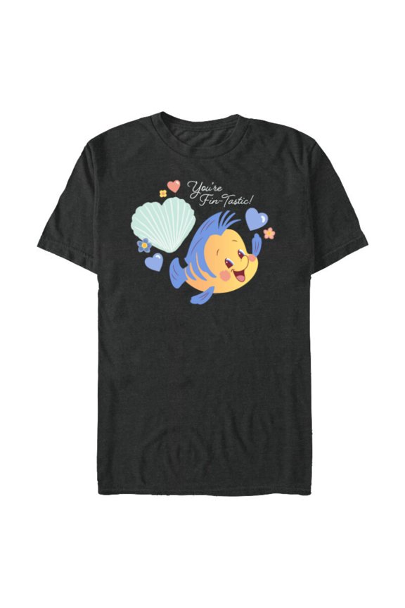 Little Mermaid Flounder You’re Fin-Tastic Valentine’s - Short Sleeve Blended T-Shirt for Adults - Customized-Dark Heather