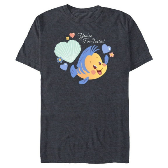 Disney Little Mermaid Flounder You’re Fin-Tastic Valentine’s - Short Sleeve Blended T-Shirt for Adults - Customized-Navy Heather