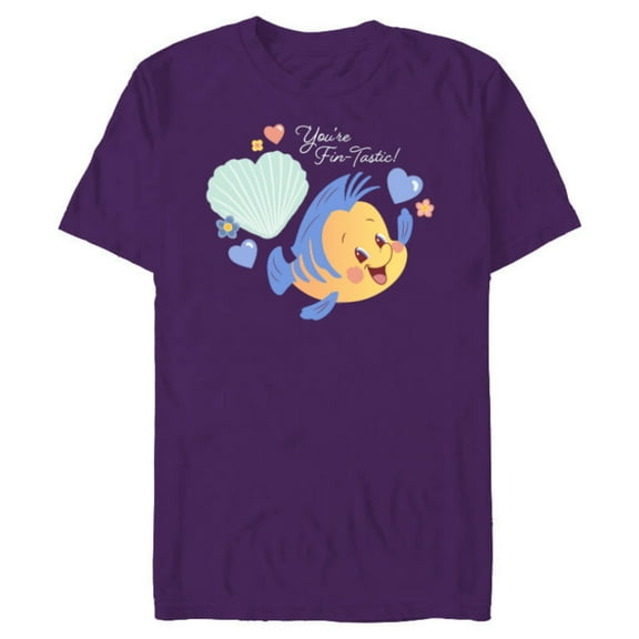 Disney Little Mermaid Flounder You’re Fin-Tastic Valentine’s - Short Sleeve Blended T-Shirt for Adults - Customized-Purple