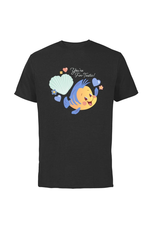 Little Mermaid Flounder You’re Fin-Tastic Valentine’s - Short Sleeve Cotton T-Shirt for Adults - Customized-Black
