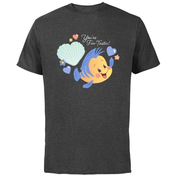 Disney Little Mermaid Flounder You’re Fin-Tastic Valentine’s - Short Sleeve Cotton T-Shirt for Adults - Customized-Charcoal