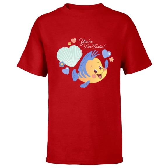 Disney Little Mermaid Flounder You’re Fin-Tastic Valentine’s - Short Sleeve T-Shirt for Kids - Customized-Red