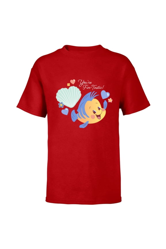 Little Mermaid Flounder You’re Fin-Tastic Valentine’s - Short Sleeve T-Shirt for Kids - Customized-Red