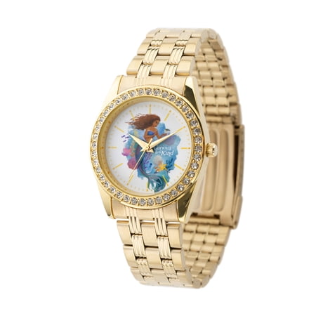 Disney Little Mermaid Live Action Movie, Ariel Women's Gold Alloy Glitz Watch, Gold Stainless Steel Bracelet, Adult Women Dressy Casual Watch, WDS001416