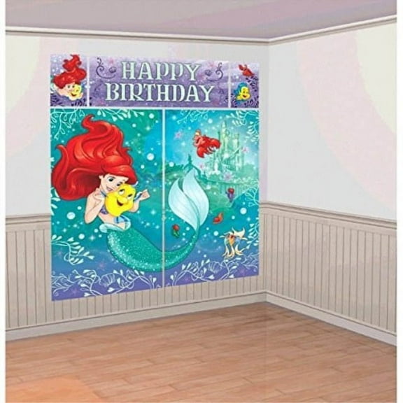 Disney Little Mermaid Princess Ariel Dream Big Kids Party Scene Setter Wall Decorations Kit - Kids Birthday and Party Supplies Decoration