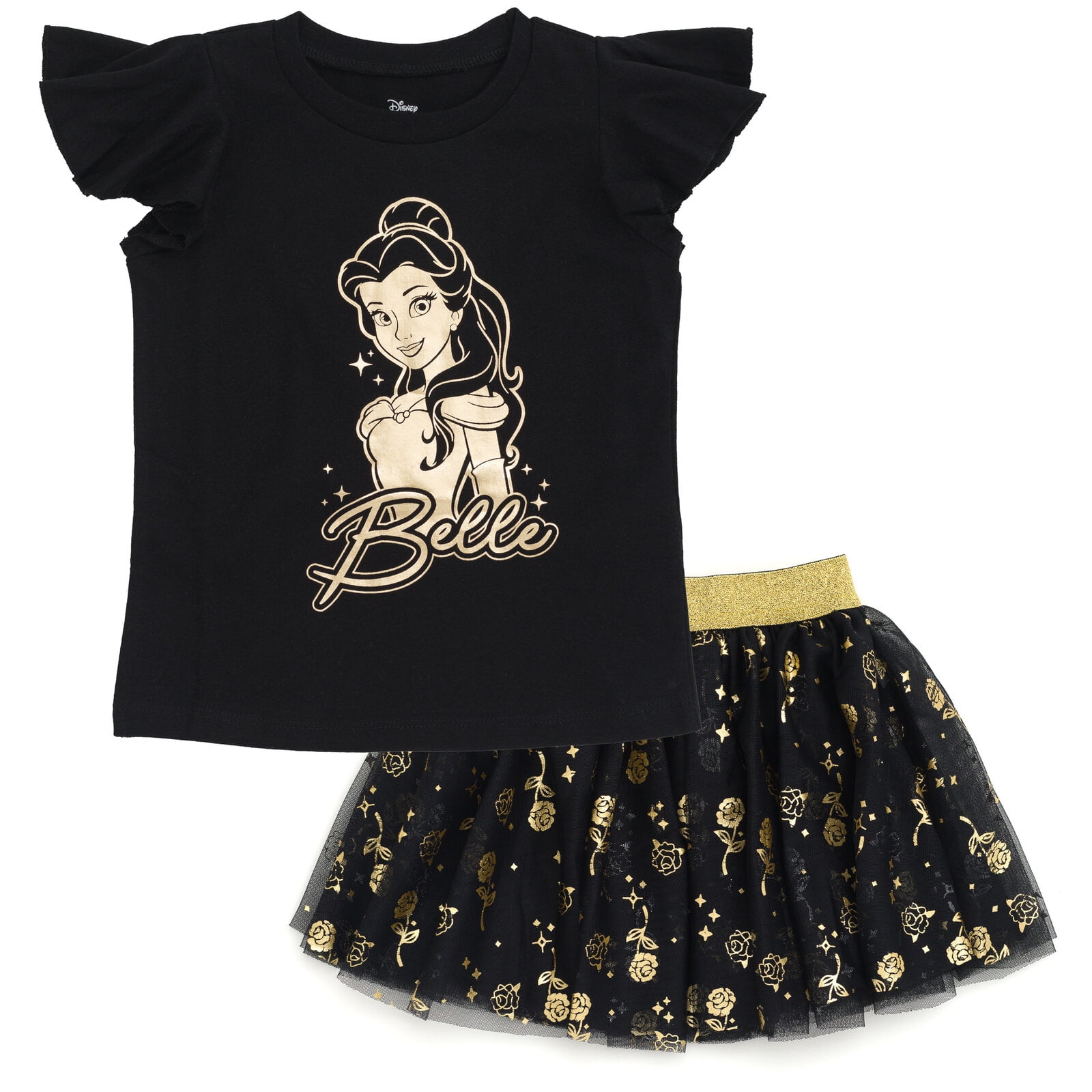 Disney Little Mermaid Princess Ariel Metallic Print T-Shirt and Tulle Mesh Skirt Toddler to Big Kid