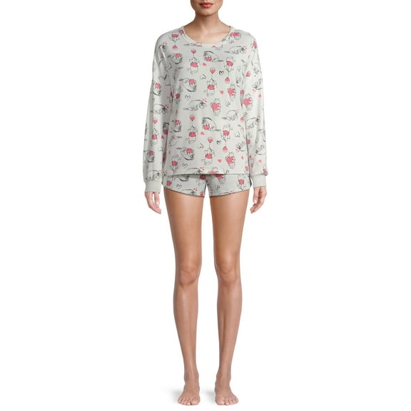 Disney Long Sleeve Round Neck Graphic Print Pajamas (Women's or Women's Plus) 2 Piece Set