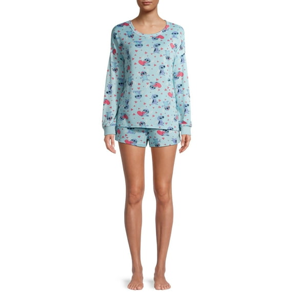 Disney Long Sleeve Round Neck Graphic Print Pajamas (Women's or Women's Plus) 2 Piece Set
