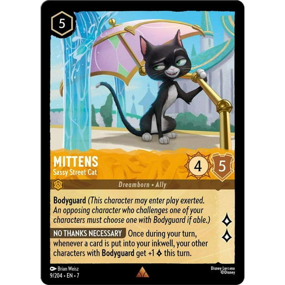 Disney Lorcana Archazia's Island Rare Mittens - Sassy Street Cat #9