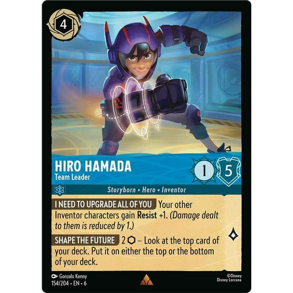 Disney Lorcana Azurite Sea Rare Hiro Hamada - Team Leader #154