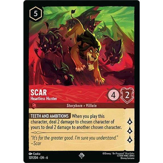 Disney Lorcana Azurite Sea Super Rare Scar - Heartless Hunter #127