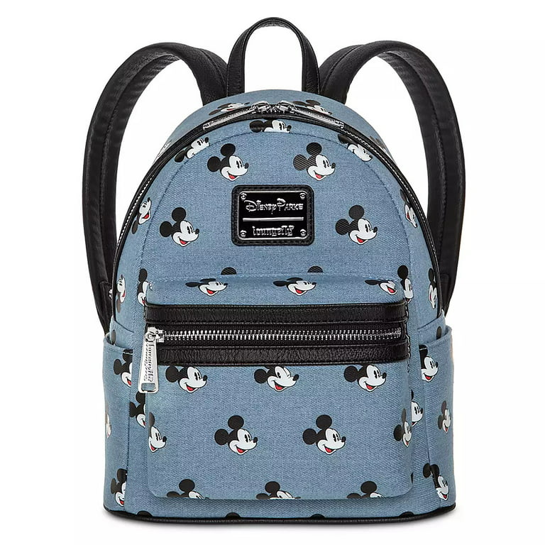 Mickey Mouse goes back to basics on this denim mini backpack, printed with  a multiple Mickey pattern! Now available from @ShopDisney!