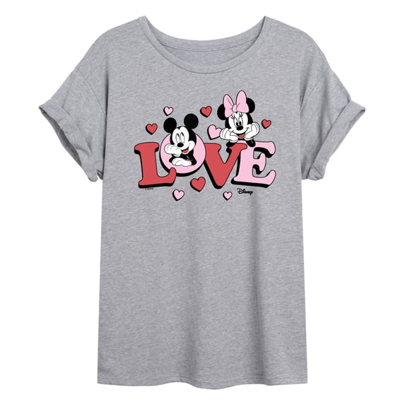 Disney - Love Mickey Minnie - Juniors Oversized Graphic T-Shirt