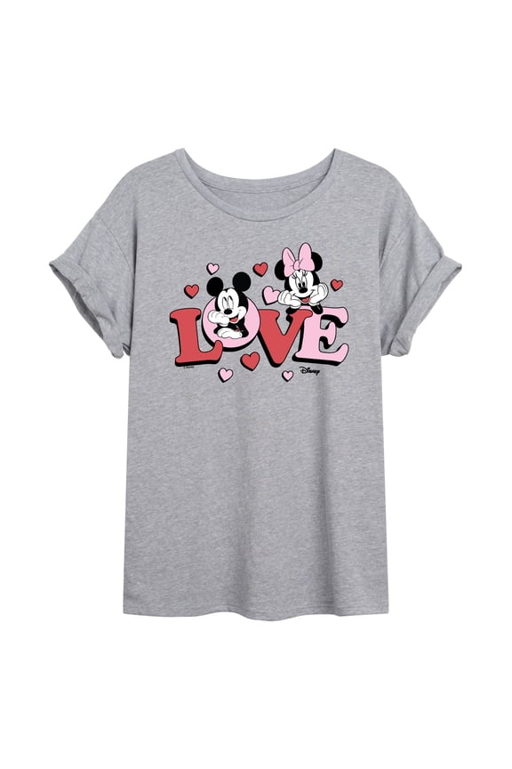 - Love Mickey Minnie - Juniors Oversized Graphic T-Shirt