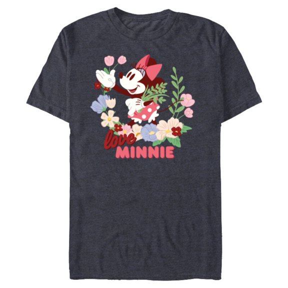Disney Love Minnie Mouse Botanical Garden Flowers Spring - Short Sleeve Blended T-Shirt for Adults - Customized-Navy Heather