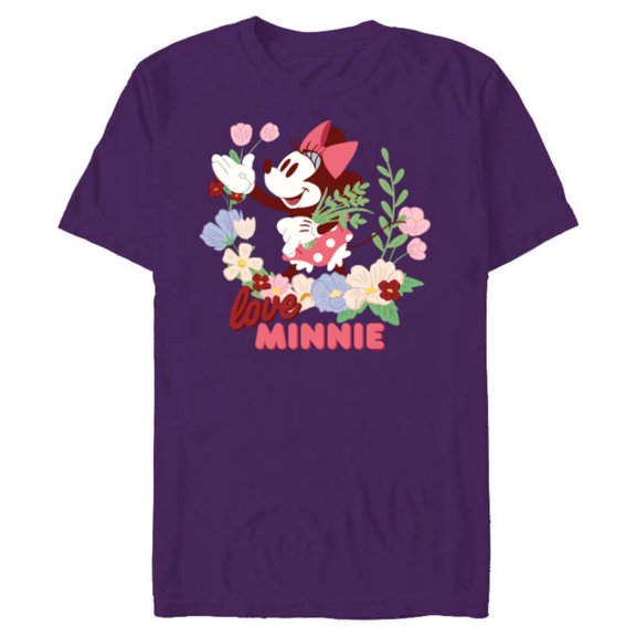Disney Love Minnie Mouse Botanical Garden Flowers Spring - Short Sleeve Blended T-Shirt for Adults - Customized-Purple