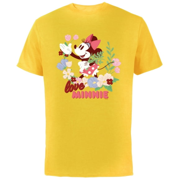 Disney Love Minnie Mouse Botanical Garden Flowers Spring - Short Sleeve Cotton T-Shirt for Adults - Customized-Yellow