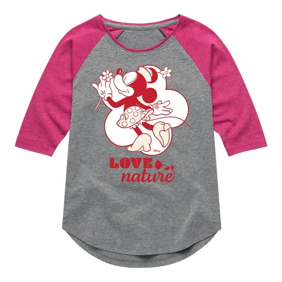 Disney - Love Nature Minnie Mouse - Toddler & Youth Girls Raglan Graphic T-Shirt