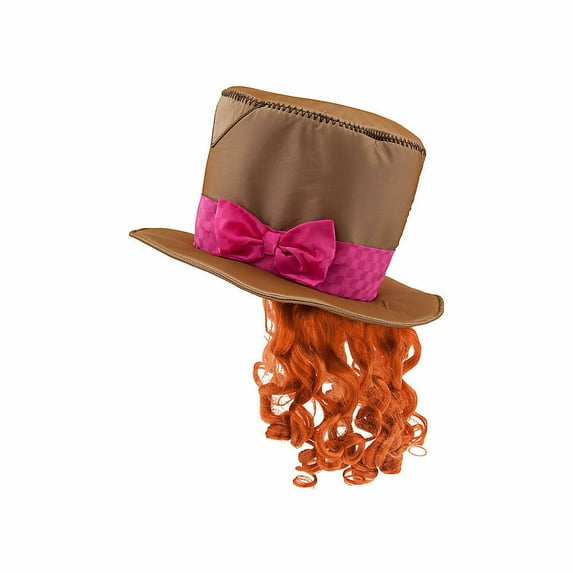 Disney Mad Hatter Fancy-Dress Costume for Adults and Kids with Curly Orange Wig, One Size Fits All