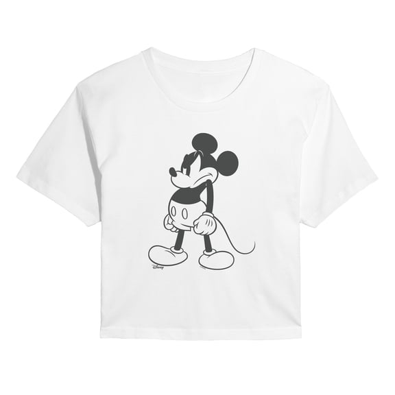 Disney - Mad Stand Mickey - Juniors Cropped Graphic T-Shirt