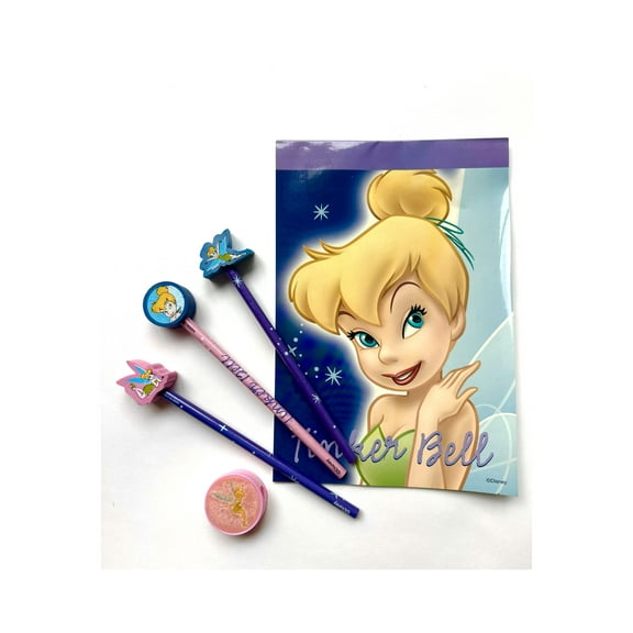 Disney Magical Tinker Bell Study Kit - 9 pcs Fun Tinkerbell  Eraser Notepad Set