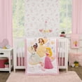 thumbnail image 1 of Disney Make A Wish Multi Princess Pink and White Belle, Tiana, and Aurora 3 Piece Nursery Crib Bedding Set - Comforter, Fitted Crib Sheet, and Crib Skirt, 1 of 6
