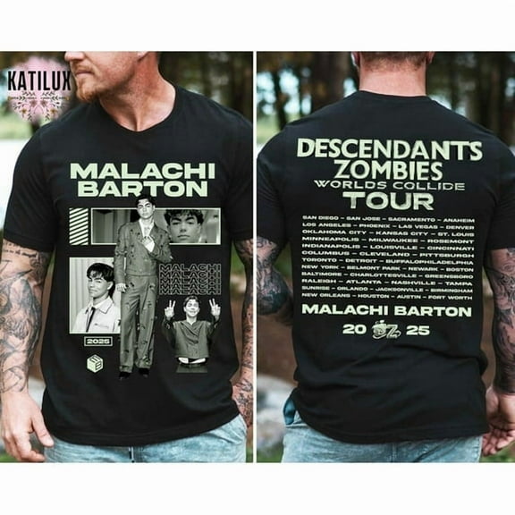 Disney Malachi Barton T-shirt, Descendants Zombies Worlds Collide Tour, The Rise Of Red Tee,Black Color,Size L