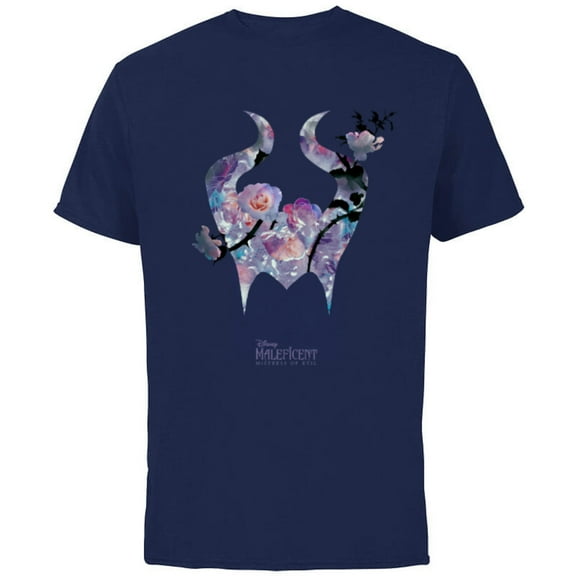 Disney Maleficent: Mistress of Evil Floral Horns - Short Sleeve Cotton T-Shirt for Adults - Customized-Navy