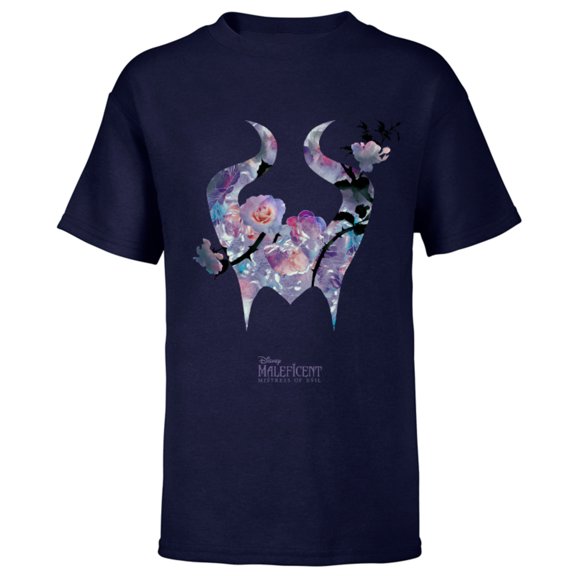 Disney Maleficent: Mistress of Evil Floral Horns - Short Sleeve T-Shirt for Kids -Customized-Navy