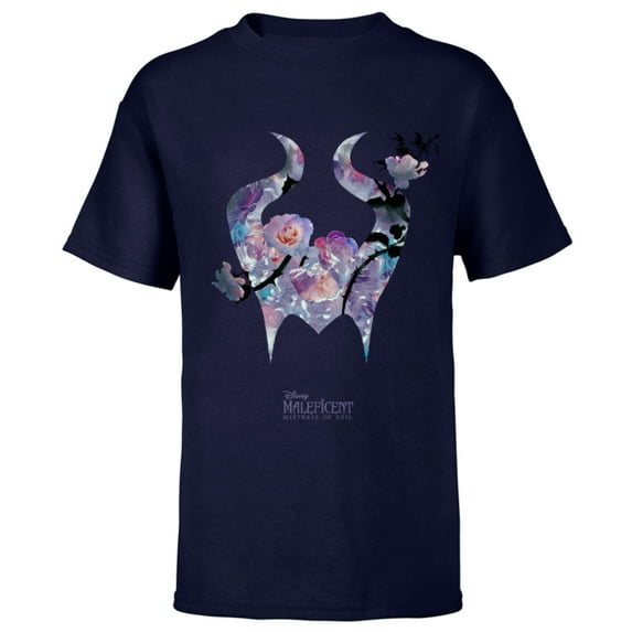 Disney Maleficent: Mistress of Evil Floral Horns - Short Sleeve T-Shirt for Kids -Customized-Navy