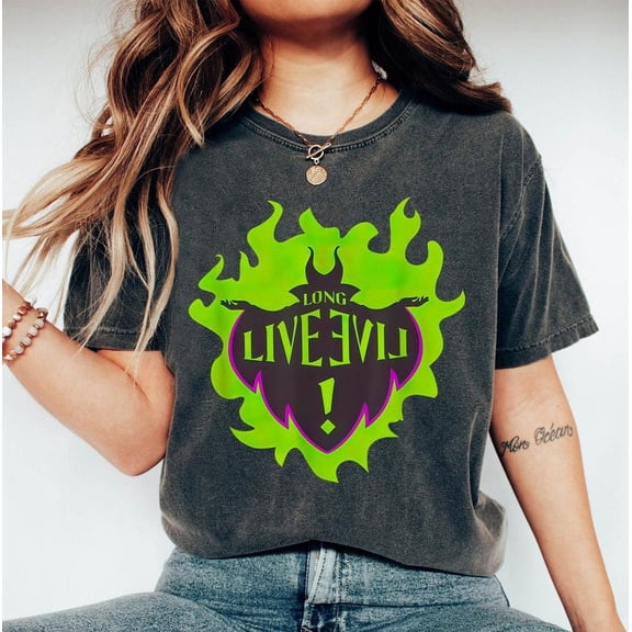 Disney Maleficent Villain Comfort Colors T-Shirt, Descendants Long Live Evil Shirt, Sleep Beauty Princess Tee, Birthday Gift, Disney Family Trip, Graphite Color, Size S
