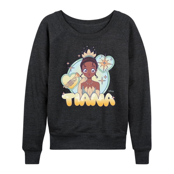 Disney - Manga Tiana Women's Lightweight French Terry Wide Neck Long Sleeve Graphic Shirt